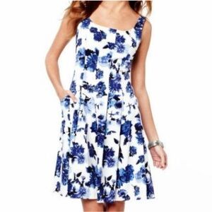 American Living White Dress with Blue Floral Print